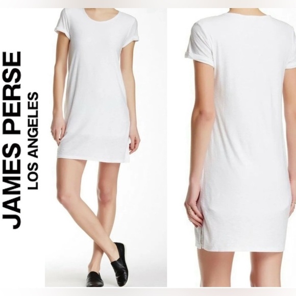 JAMES PERSE Standard Cotton white rolled sleeve Tshirt Dress, lined, size L - Picture 1 of 15